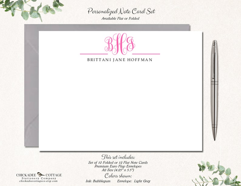 Personalized Monogram Stationery Note Cards With Envelopes Etsy