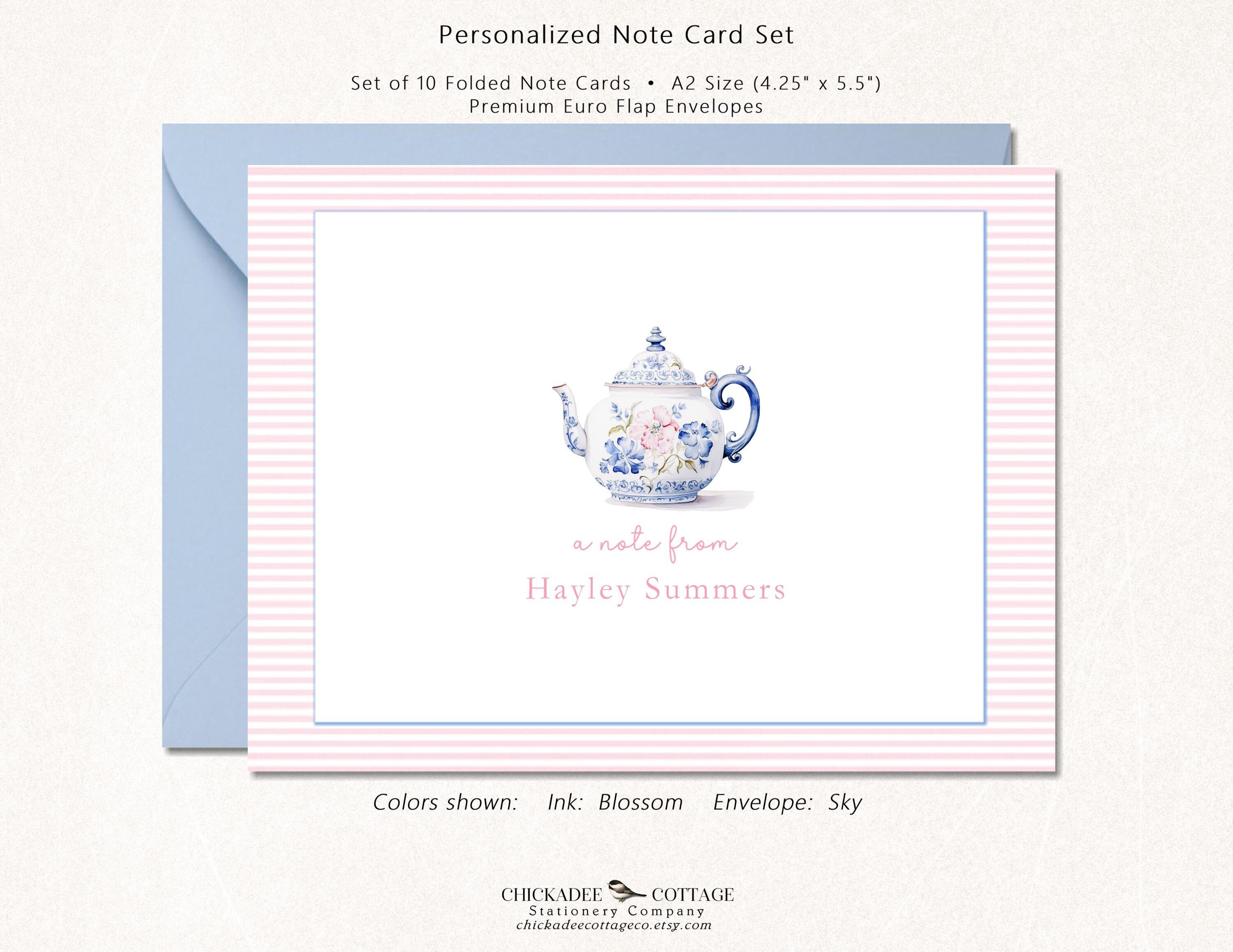 Personalized Tea Note Cards Set With Envelopes, Set of 10 Blank Inside ...