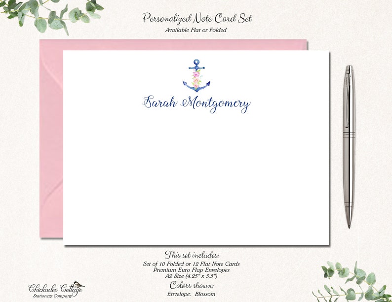 Personalized Anchor Note Cards With Envelopes 12 Flat or 10 Etsy