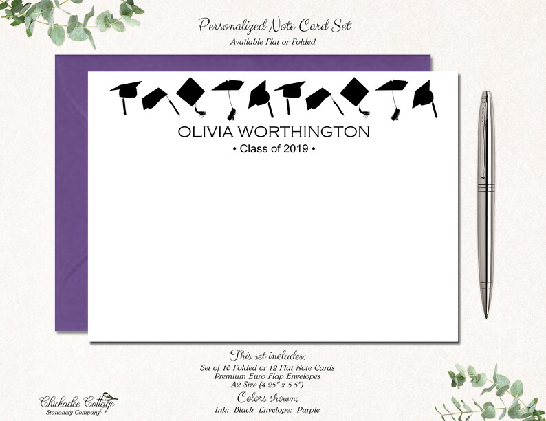 High School Graduation Cards Class of 2019 College GRADUATION CAPS Personalized Graduation Thank You Cards Set with Envelopes