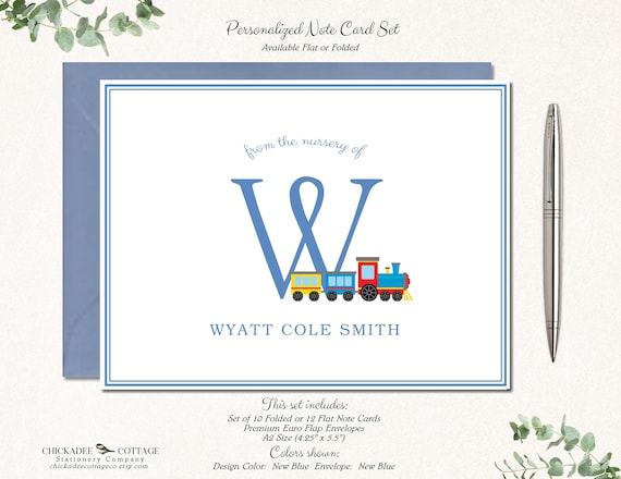 Baby Shower Thank You Cards Train Monogram, Baby Boy Shower Gift, Newborn Boy, Baby Thank You Cards, Baby Boy Thank You Notes, ALL ABOARD
