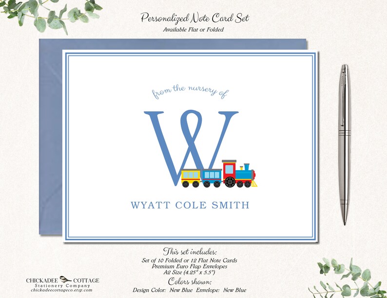 Baby Shower Thank You Cards Train Monogram, Baby Boy Shower Gift, Newborn Boy, Baby Thank You Cards, Baby Boy Thank You Notes, ALL ABOARD image 1