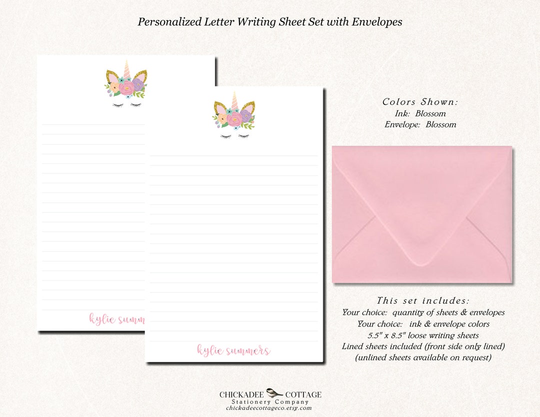 Personalized Unicorn Letter Writing Set Letter Writing Paper Etsy