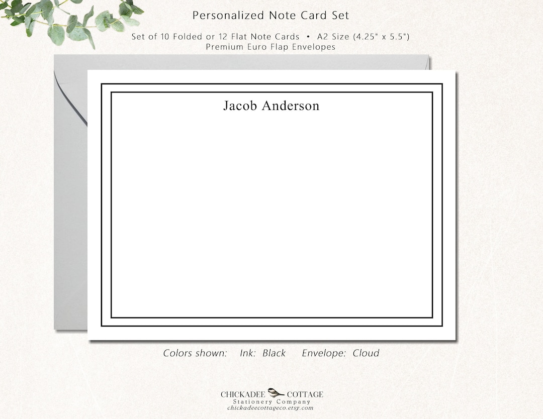 Personalized Mens Stationery, Set of 12 Flat or 10 Folded Note Cards ...
