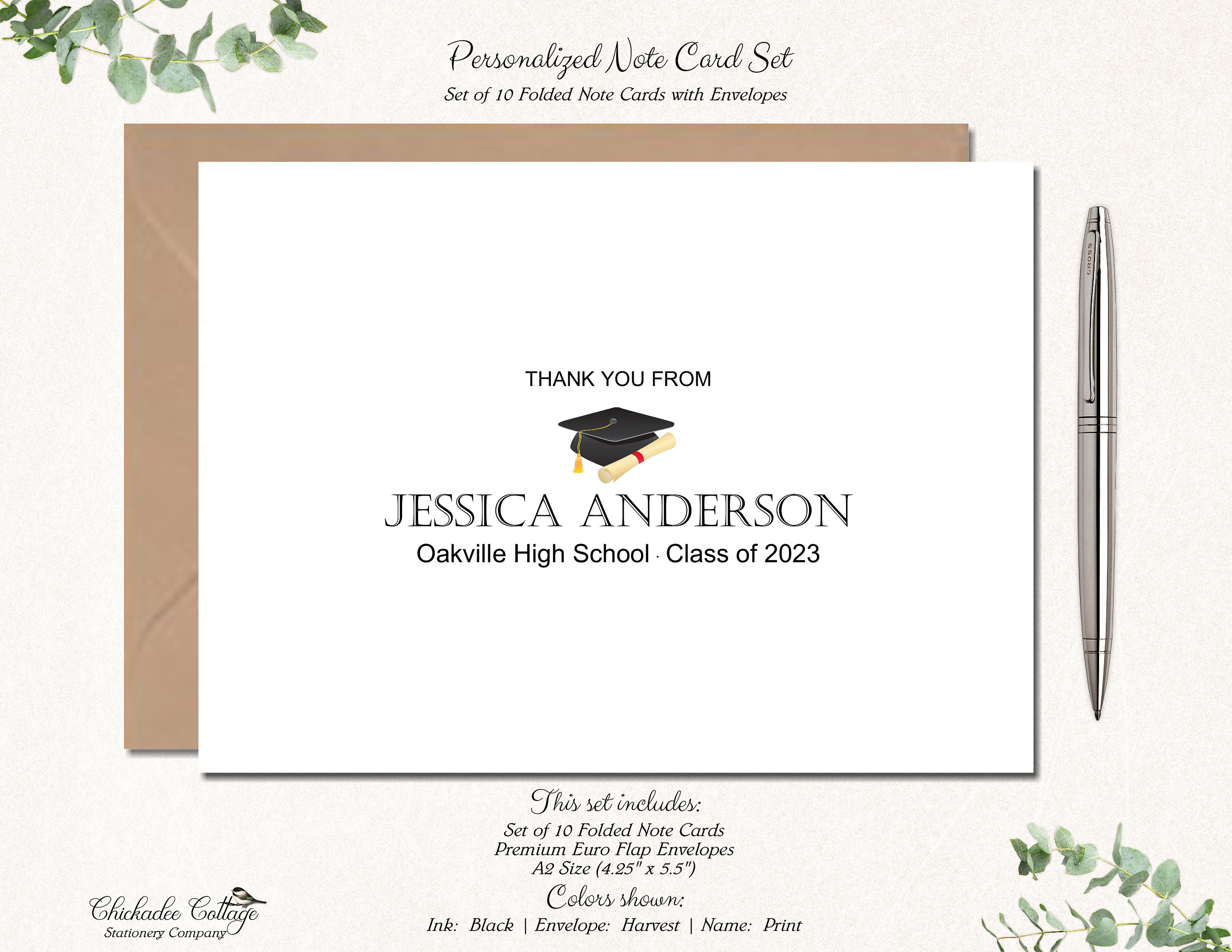 Set of 10 Personalized Graduation Thank You Cards With Envelopes, Graduation  Thank You Notes, High School, College, GRADUATION TRADITIONAL - Etsy, image size:3000x2318