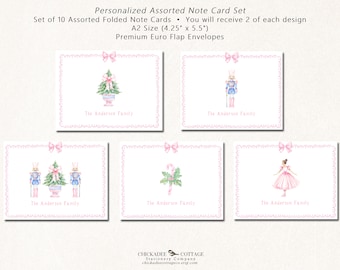 Cute Pink Assorted Christmas Cards, Set of 10 Note Cards with Envelopes, Christmas Stationery, Thank You Cards, PINK CHRISTMAS ASSORTED