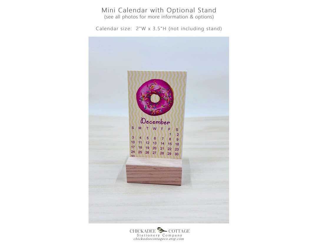 2024 Mini Donut Calendar With Optional Wood or Metal Stand, 2w X 3.5l