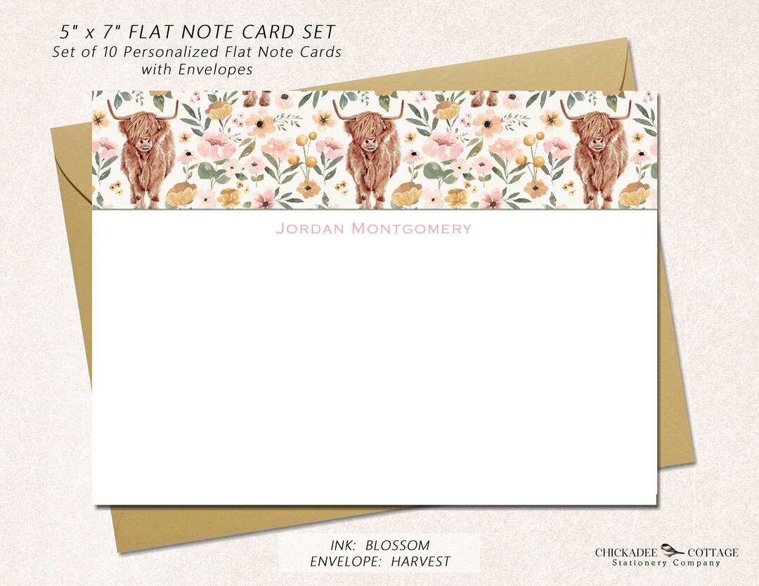 Personalized Cow Stationery Note Cards Set With Envelopes, Set of 10 ...