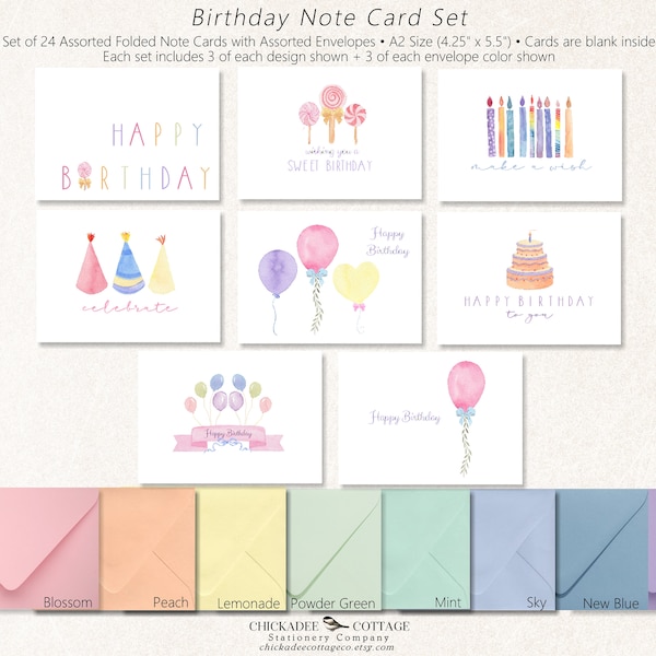 Birthday Cards, Blank Birthday Card Set, Set of 24 or 48 Assorted Birthday Cards, Birthday Greeting Cards with Envelopes, ASSORTED BIRTHDAY