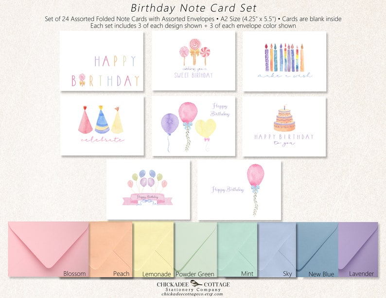Birthday Cards Blank Birthday Card Set Set of 24 or 48 Etsy