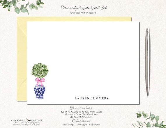 Ginger Jar Personalized Stationery | Topiary Ginger Jar Personalized Note Cards | Stationary Notecards | GINGER JAR TOPIARY left