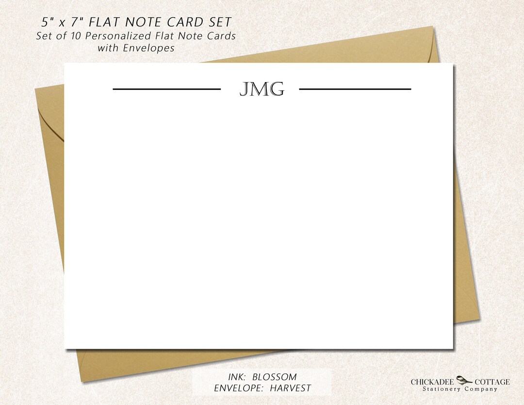 Personalized Flat Monogram Note Cards, Set of 10 Flat 5" X 7" Boxed ...