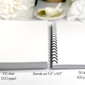 May include: Two spiral bound journals, one with 100 sheets (200 pages) and the other with 50 sheets (100 pages). The journals are 5.5 inches by 8.5 inches.