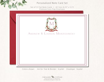Christmas Stationery Notecards, Set of 12 Flat Holiday Cards, Personalized Christmas Cards, Christmas Thank You Cards Pack, PINECREST Flat