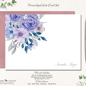 Personalized Purple Flower Stationery Floral Thank You Cards Floral Stationary with Envelopes Personalized Gifts PURPLE GREY FLORAL image 7