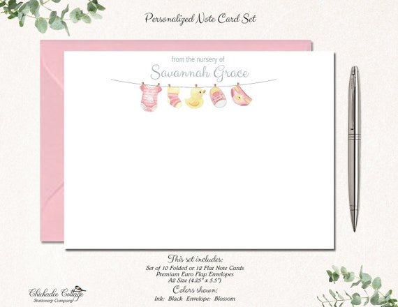 baby shower thank you cards baby thank you notes personalized baby stationery stationary baby shower gift baby girl baby clothesline personalized baby shower thank you cards