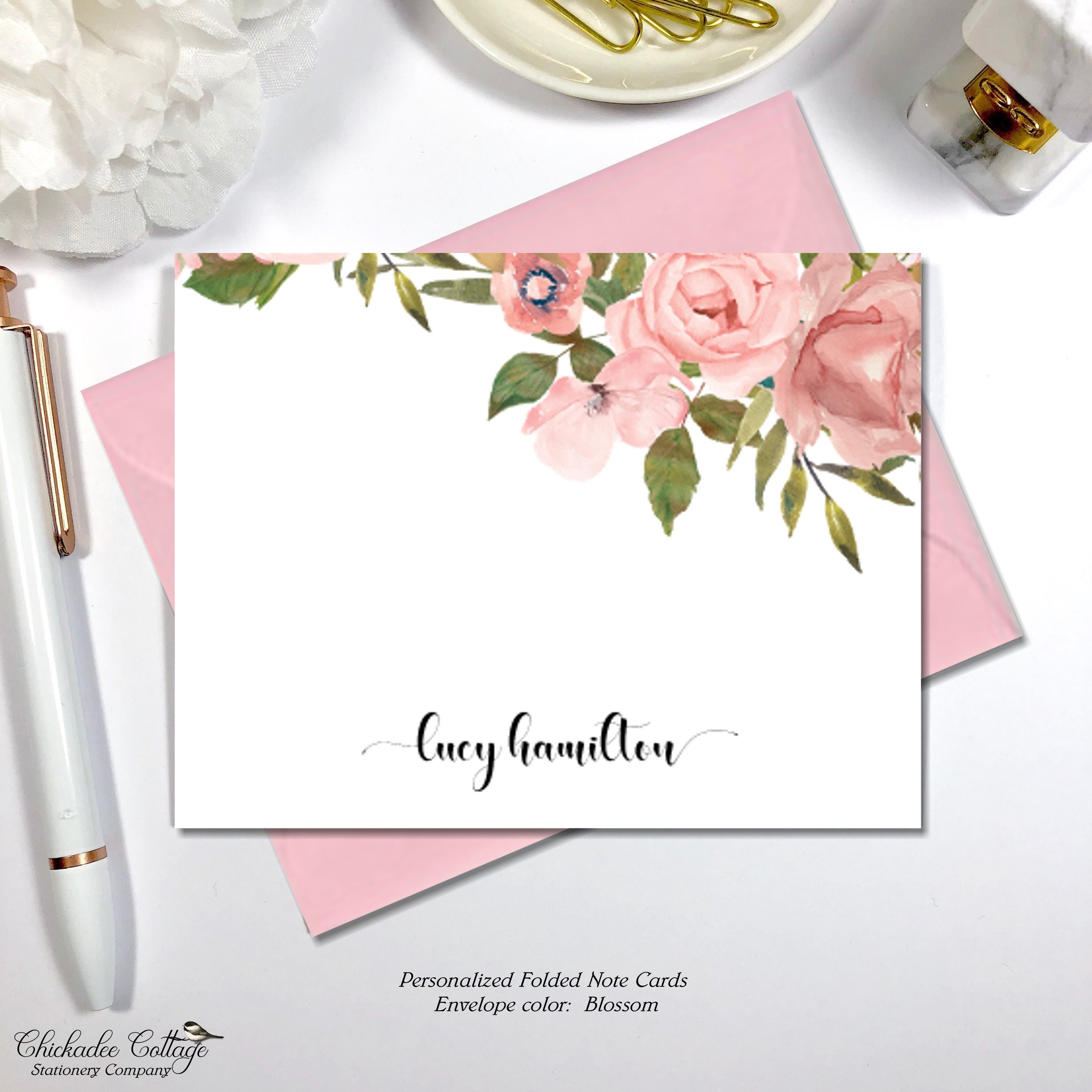 Flower Note Cards | Personalized Note Cards with Envelopes | Custom Floral NoteCards | Gift for Her | Gift for Mom | BLUSH FLORAL CORNER