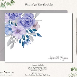 Personalized Purple Flower Stationery Floral Thank You Cards Floral Stationary with Envelopes Personalized Gifts PURPLE GREY FLORAL image 3