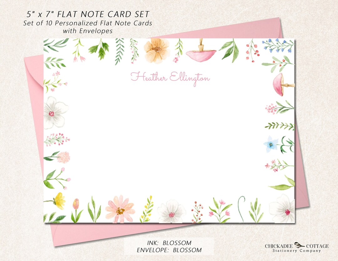 Personalized Stationery Note Card Set With Envelopes, Set of 10 Flat 5 ...
