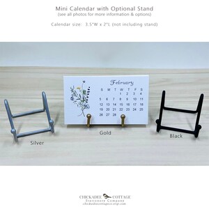 2026 or 2027 Mini Calendar with Optional Wood or Metal Stand, 3.5"W x 2"L (Business Card Size) Small Floral Desk Calendar, WILDFLOWERS image 4