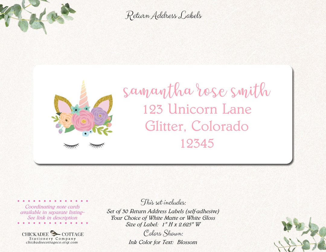 Unicorn Return Address Labels Return Address Stickers Unicorn Gift Custom Labels Custom Stickers