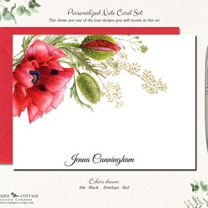 Personalized Poppy Note Cards Set with Envelopes, Set of 12 Assorted Cards, Flower Stationery, Floral Notecards, BEAUTIFUL POPPIES image 3