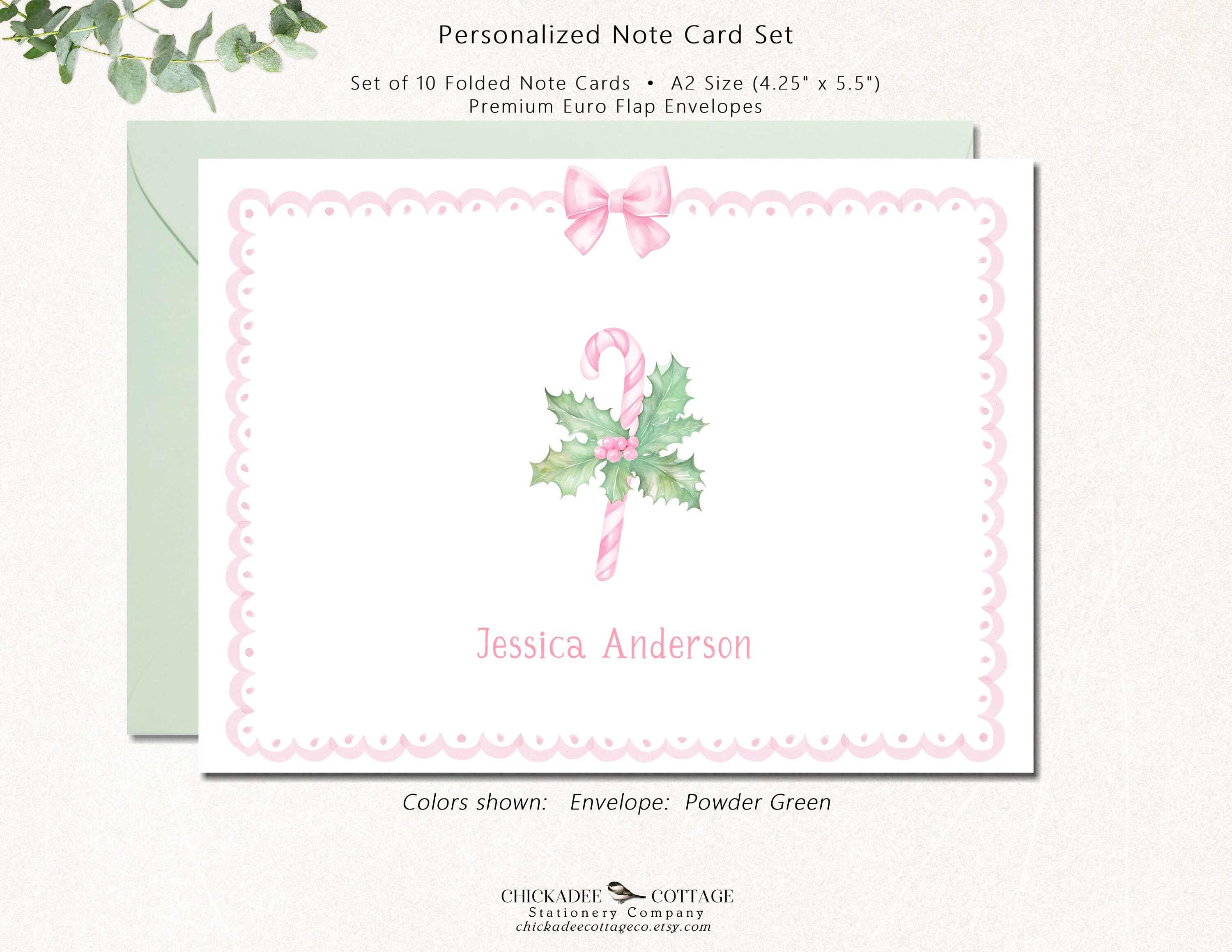 Cute Pink Assorted Christmas Cards, Set of 10 Note Cards With Envelopes ...