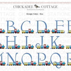 Baby Shower Thank You Cards Train Monogram, Baby Boy Shower Gift, Newborn Boy, Baby Thank You Cards, Baby Boy Thank You Notes, ALL ABOARD image 2
