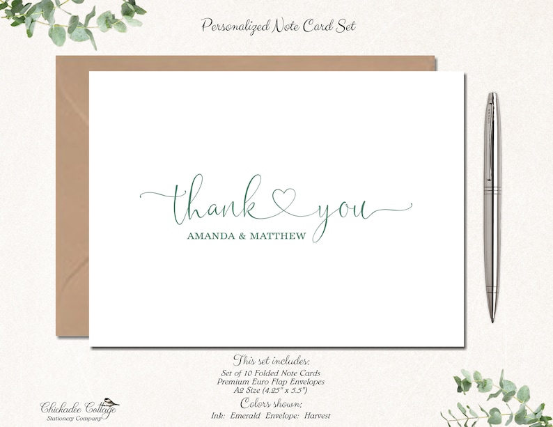 Wedding Thank You Cards Bridal Shower Thank You Cards Personalized Wedding Cards Folded Note Cards THANK YOU HEART center