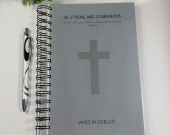 Personalized Prayer Journal for Men, Prayer Notebook, Bible Study, Christian Journal, Prayer Warrior, Gift for Men, BLUE GRAY CROSS