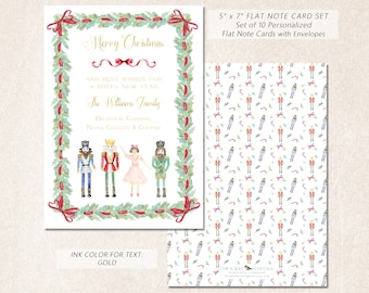 Personalized Nutcracker Christmas Card Set, Set of 10 Flat 5" x 7" Boxed Notecards, Custom Holiday Cards with Envelopes, NUTCRACKER