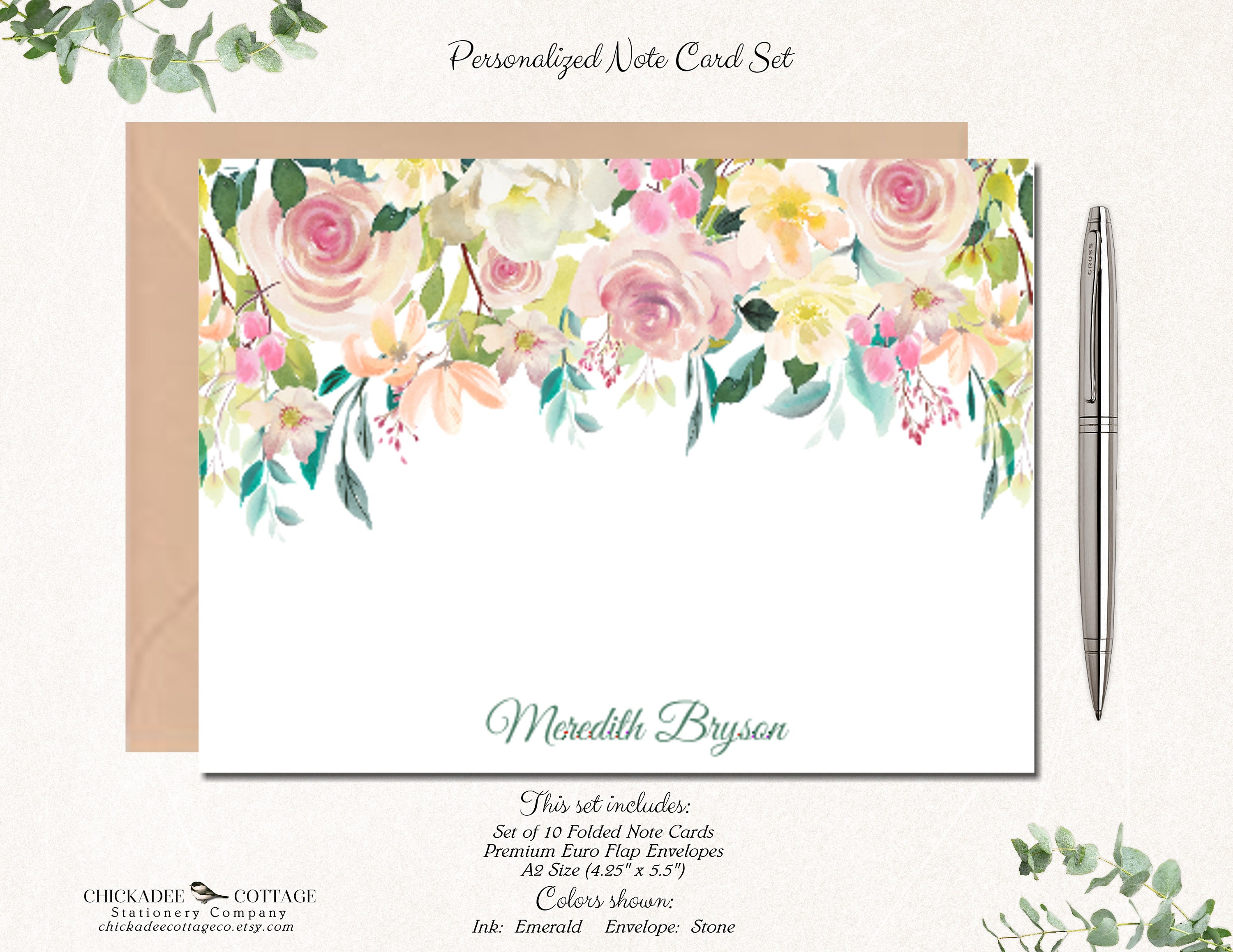 Pink Floral Note Cards With Envelopes, Pink Flower Notecards ...