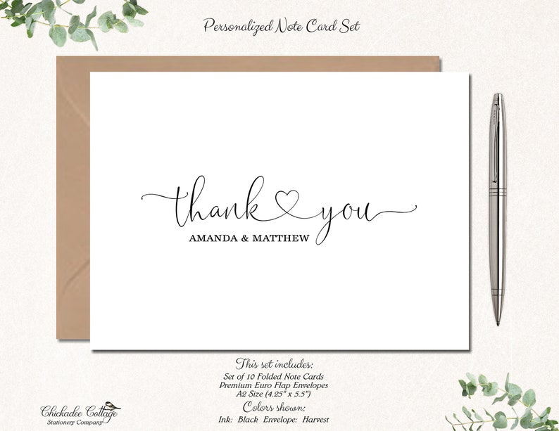 Wedding Thank You Cards Bridal Shower Thank You Cards Personalized Wedding Cards Folded Note Cards THANK YOU HEART center