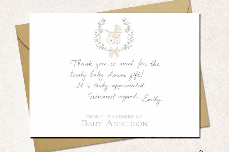 Tarjetas de agradecimiento personalizadas para baby shower con sobres, juego de 10 notas de agradecimiento planas de 5" x 7", papelería CHARMING STROLLER, estampado neutro imagen 4