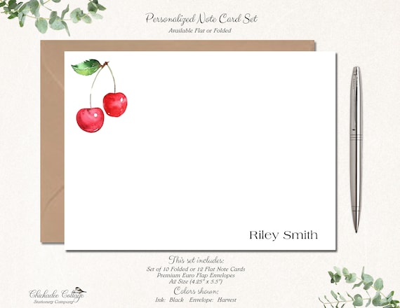 Personalized Cherry Note Cards, Stationery with Fruit, Cherry Gift, Custom Note Cards, Note Cards with Envelopes, Cute Stationary, CHERRIES