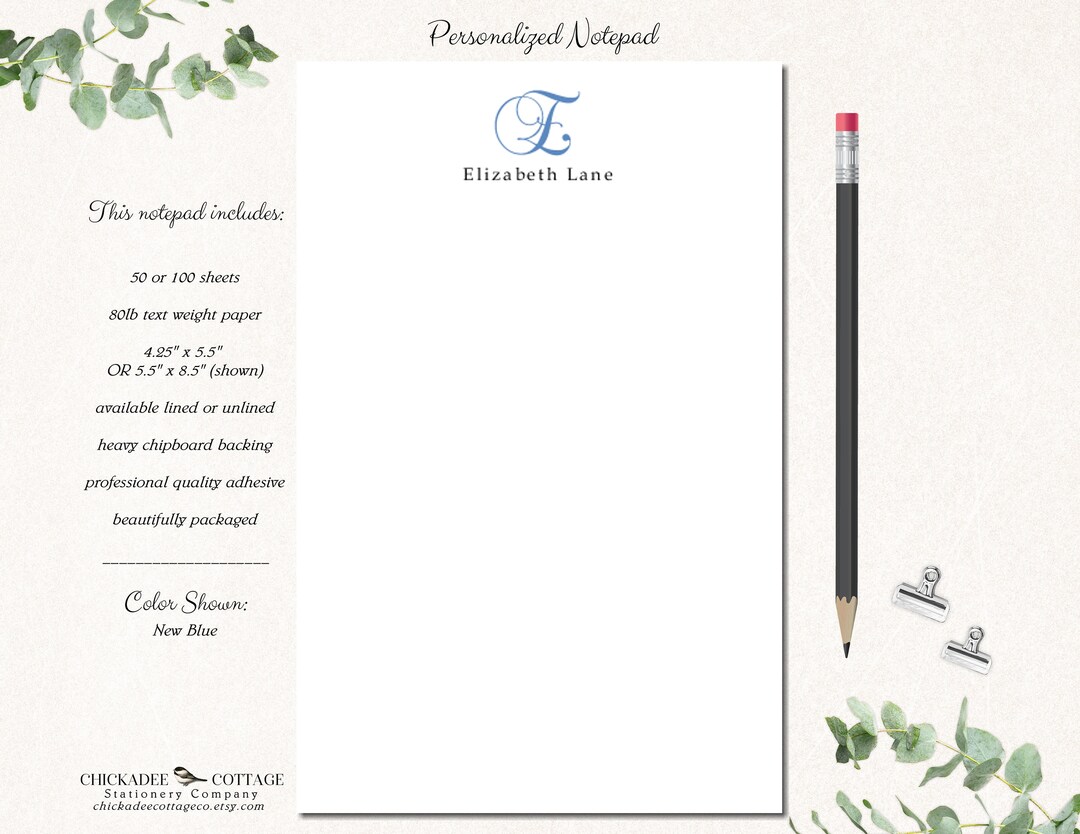 Personalized Notepad Initial Custom Note Pad Monogram Personalized Note