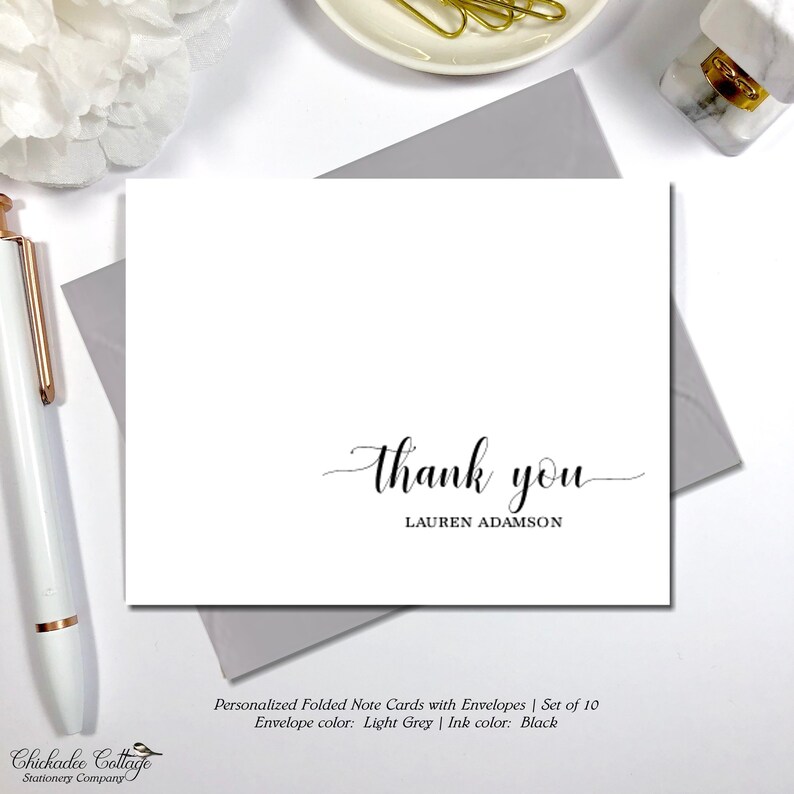 Personalized Folded Thank You Cards, Set of 10 Folded Note Cards with Envelopes CLASSY THANK YOU image 7