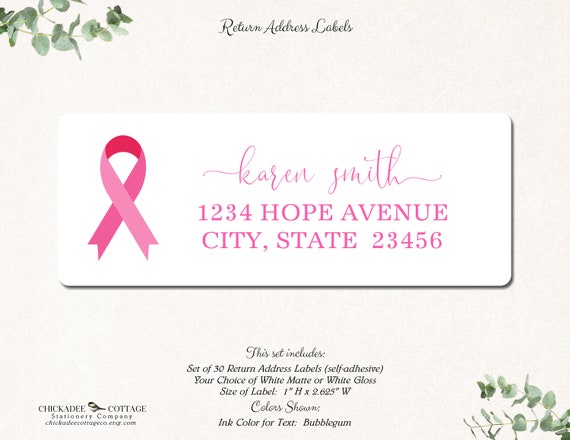 30 Breast Cancer Awareness Pink Ribbon Return Address Labels Survivor Hope 