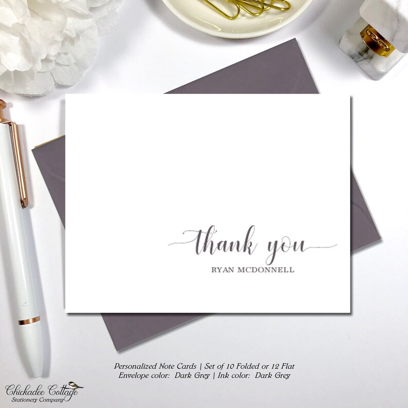 Personalized Folded Thank You Cards, Set of 10 Folded Note Cards with Envelopes CLASSY THANK YOU image 10