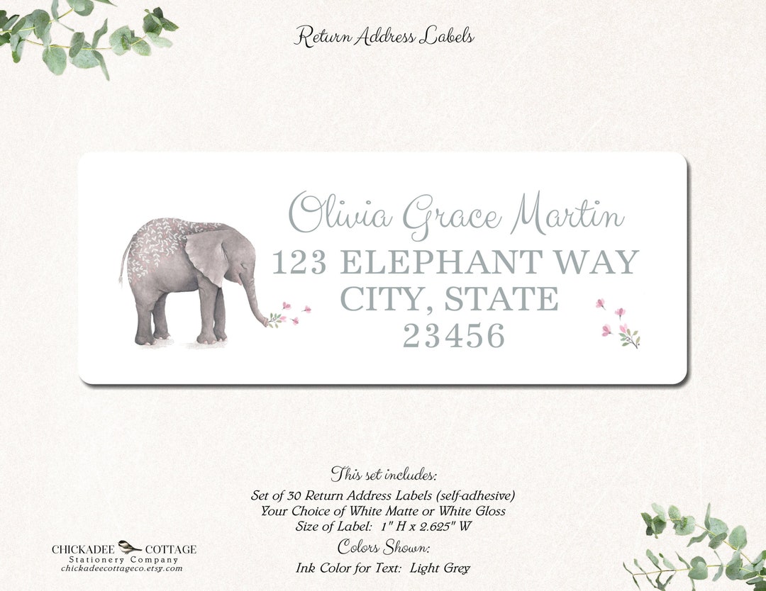 Set of 30 Elephant Return Address Labels, ELEPHANT FLOWERS - Etsy