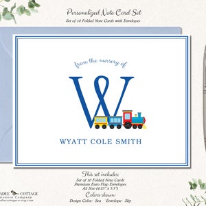 Baby Shower Thank You Cards Train Monogram, Baby Boy Shower Gift, Newborn Boy, Baby Thank You Cards, Baby Boy Thank You Notes, ALL ABOARD image 4