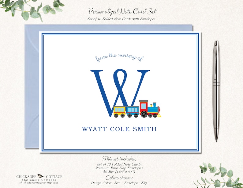 Baby Shower Thank You Cards Train Monogram, Baby Boy Shower Gift, Newborn Boy, Baby Thank You Cards, Baby Boy Thank You Notes, ALL ABOARD image 4