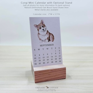 2024 Mini Corgi Calendar with Optional Wood or Metal Stand, Each Monthly Card is 2"W x 3.5"L (Business Card Size), Small Calendar, CORGI