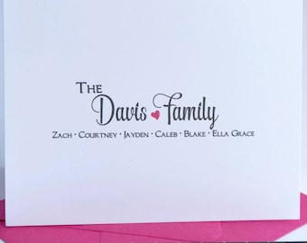 Personalized Family Note Card Set, Set of 10 Folded Cards Blank Inside, Custom Notecards, Family Stationery, Gift for Family, FAMILY HEART
