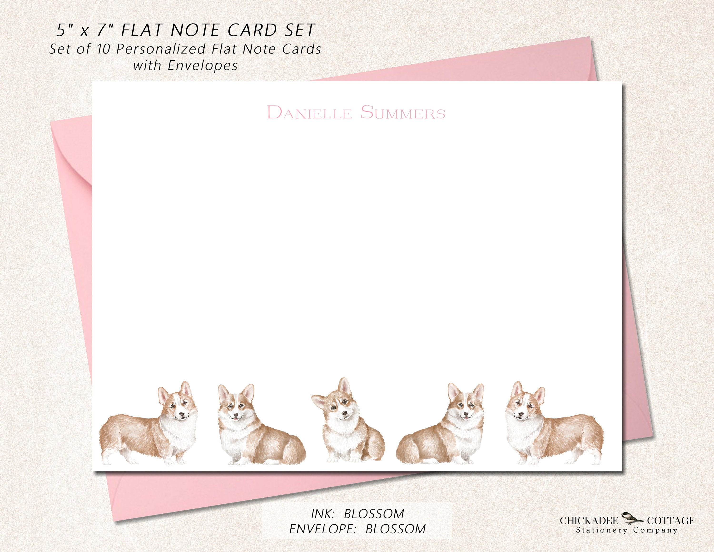 Editable Corgi Notes Personalized Corgi Note Card Set With Envelopes, Set of 10 Flat 5
