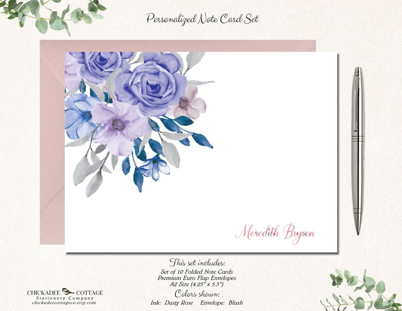 Personalized Purple Flower Stationery Floral Thank You Cards Floral Stationary with Envelopes Personalized Gifts PURPLE GREY FLORAL image 5