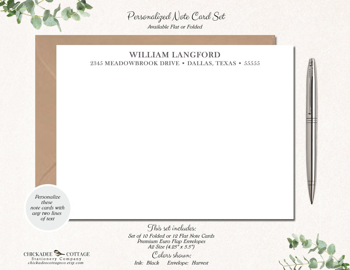 Personalized Note Cards with Envelopes Stationery Etsy