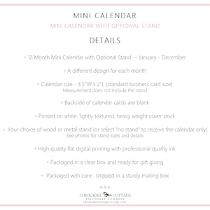 2026 or 2027 Mini Calendar with Optional Wood or Metal Stand, 3.5"W x 2"L (Business Card Size) Small Floral Desk Calendar, WILDFLOWERS image 5