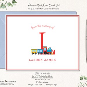 Baby Shower Thank You Cards Train Monogram, Baby Boy Shower Gift, Newborn Boy, Baby Thank You Cards, Baby Boy Thank You Notes, ALL ABOARD image 7