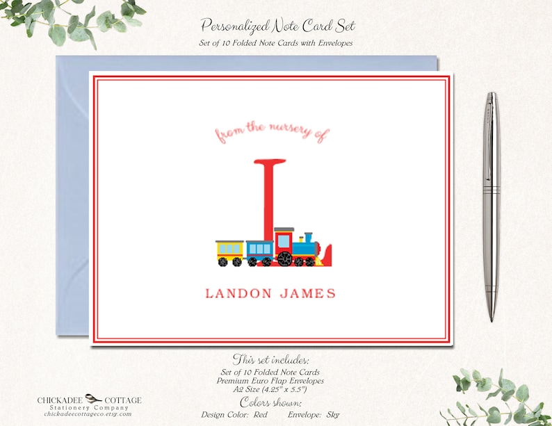 Baby Shower Thank You Cards Train Monogram, Baby Boy Shower Gift, Newborn Boy, Baby Thank You Cards, Baby Boy Thank You Notes, ALL ABOARD image 7